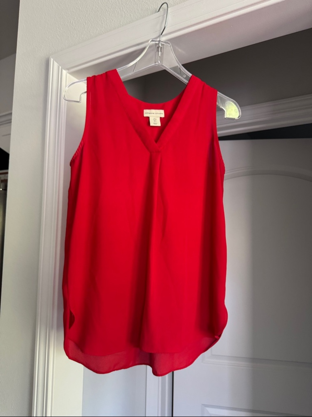 Red Sleeveless V-Neck Work Office Light Weight Blouse